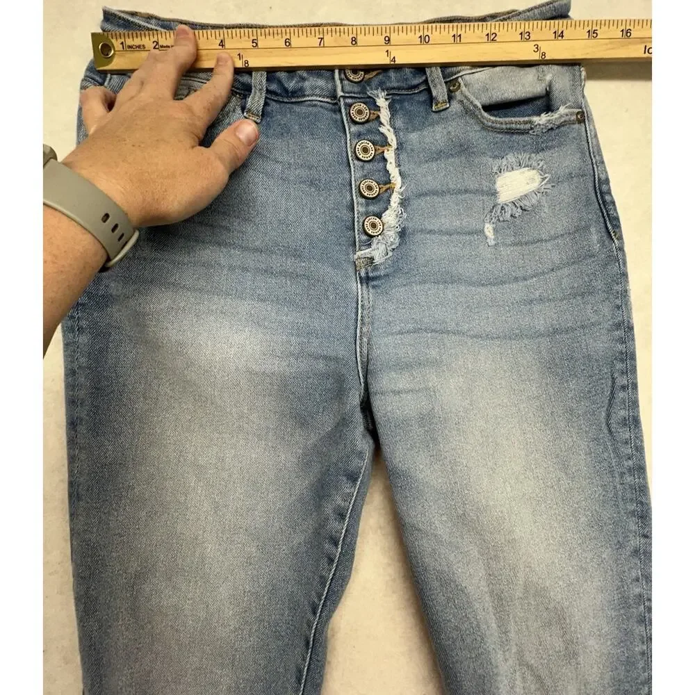 KanCan Jeans Womens Estilo High Rise Denim Blue Distressed Medium Wash Sz 7 27 - Picture 5 of 10